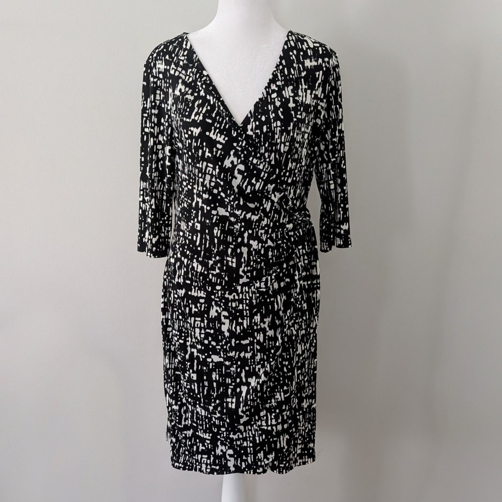 Apt 9 Faux Wrap Dress MEDIUM Office Church Stretch Knee Length 3/4 Sleeve Women‎